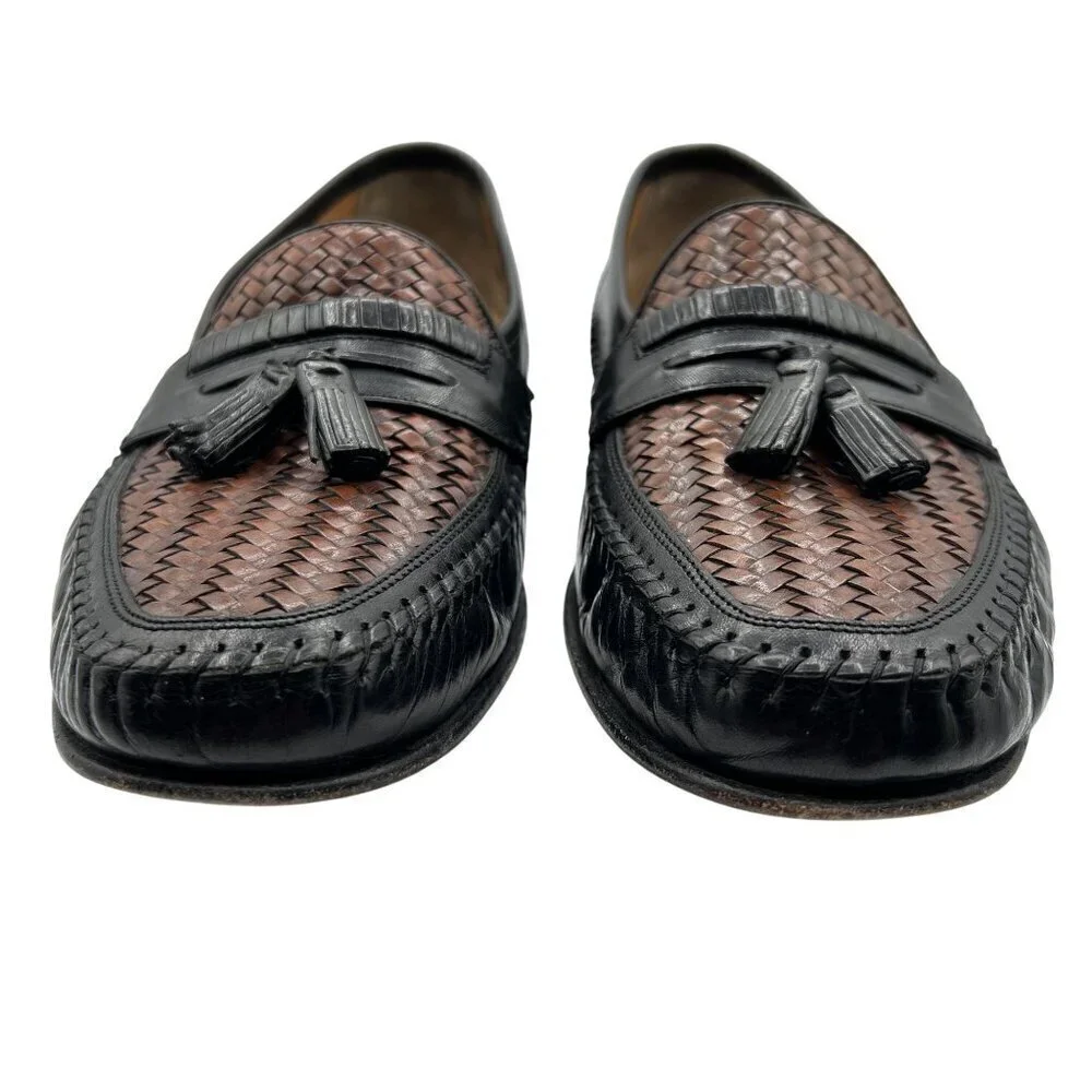 Florsheim Mens 11.5 D Bowman Black Cognac Leather Tassel Weave Loafers Timeless